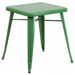 Commercial Grade 23.75" Square Green Metal Indoor-Outdoor Table Set with 2 Stack Chairs