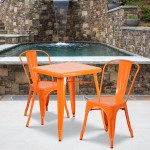 Commercial Grade 23.75" Square Orange Metal Indoor-Outdoor Table Set with 2 Stack Chairs