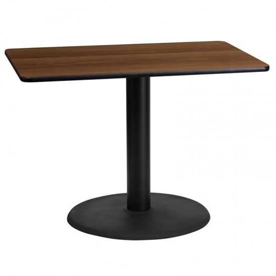 24'' x 42'' Rectangular Walnut Laminate Table Top with 24'' Round Table Height Base