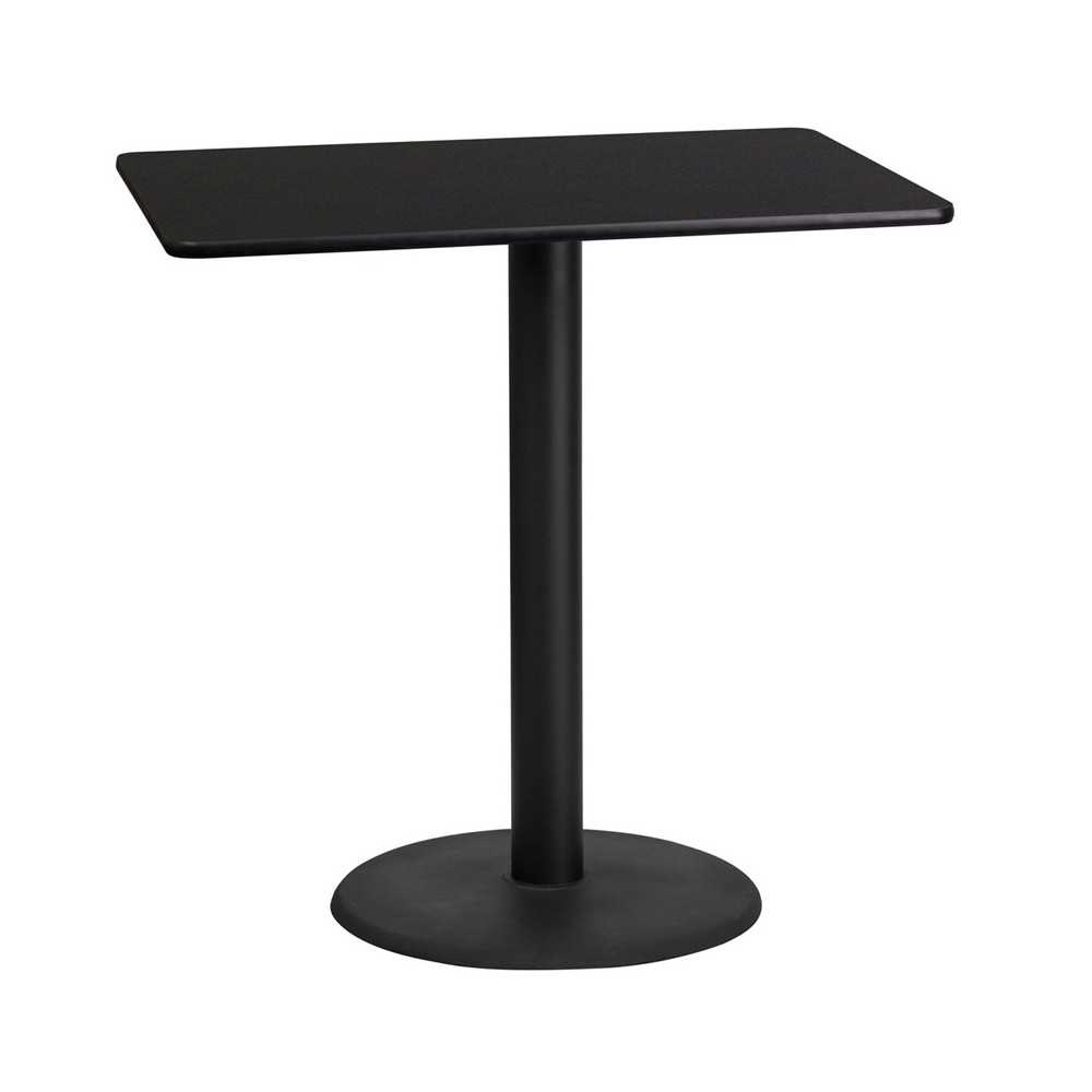 24'' x 42'' Rectangular Black Laminate Table Top with 24'' Round Bar Height Table Base