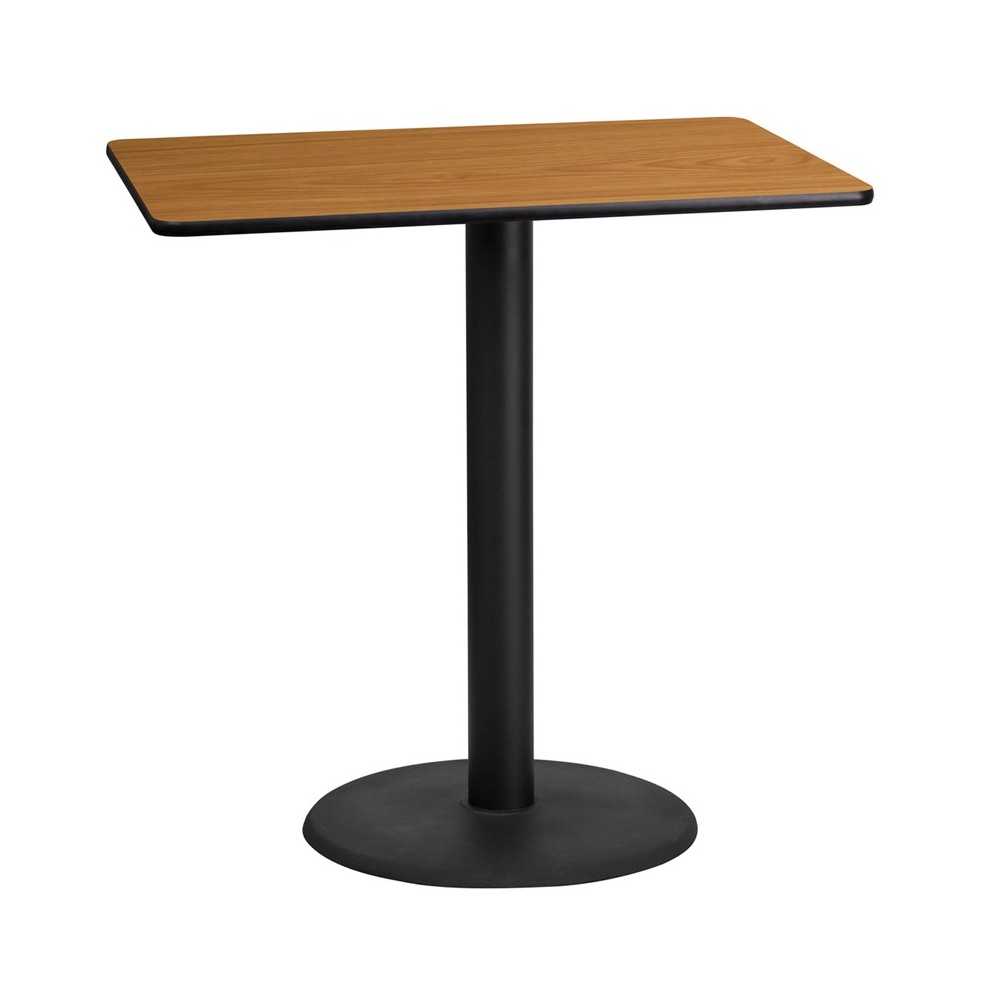 24'' x 42'' Rectangular Natural Laminate Table Top with 24'' Round Bar Height Table Base
