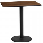 24\'\' x 42\'\' Rectangular Walnut Laminate Table Top with 24\'\' Round Bar Height Table Base
