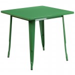 Commercial Grade 31.5" Square Green Metal Indoor-Outdoor Table Set with 4 Arm Chairs