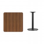 30'' Square Walnut Laminate Table Top with 18'' Round Table Height Base