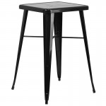 Commercial Grade 23.75" Square Black Metal Indoor-Outdoor Bar Table Set with 2 Square Seat Backless Stools