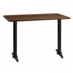 30'' x 42'' Rectangular Walnut Laminate Table Top with 5'' x 22'' Table Height Bases