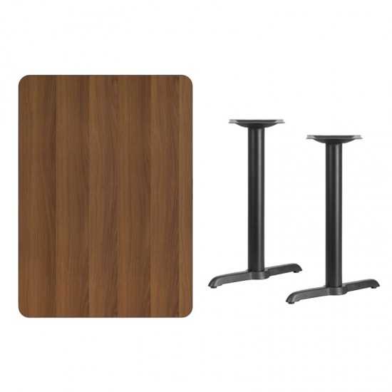 30'' x 42'' Rectangular Walnut Laminate Table Top with 5'' x 22'' Table Height Bases