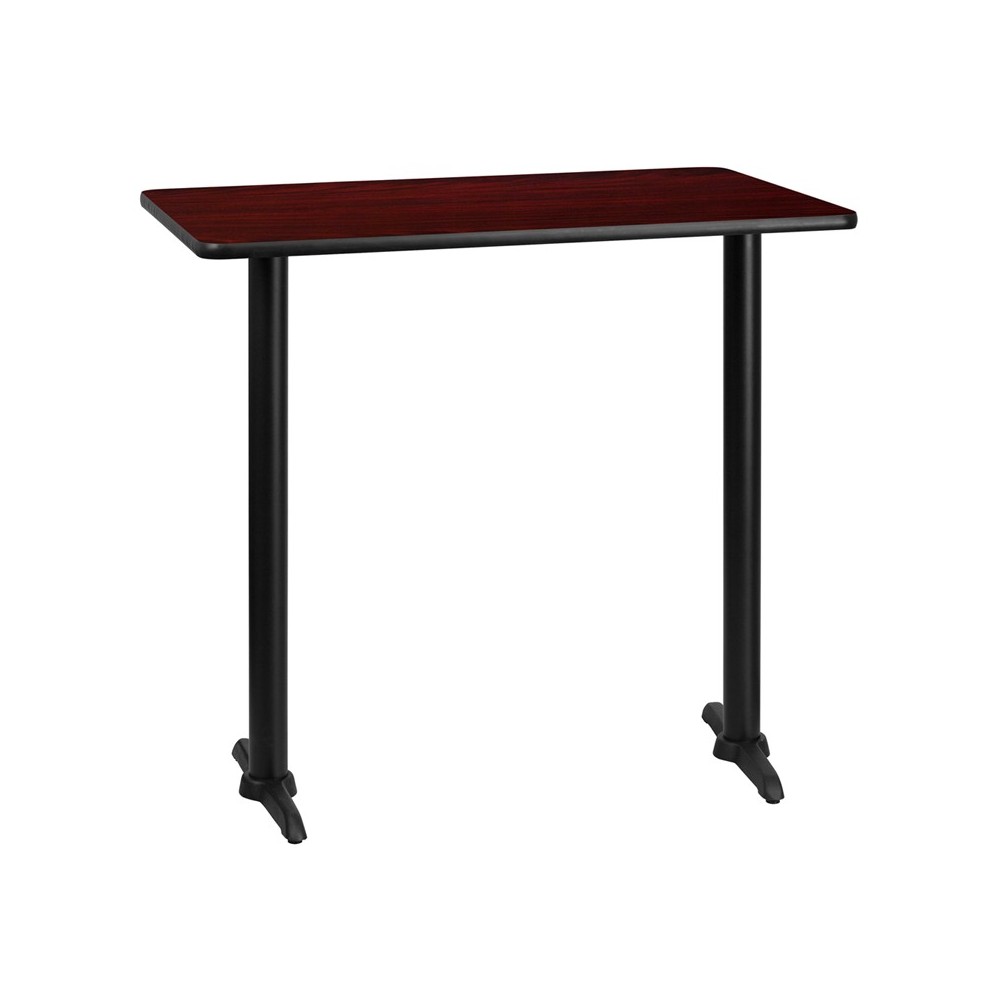 30'' x 42'' Rectangular Mahogany Laminate Table Top with 5'' x 22'' Bar Height Table Bases