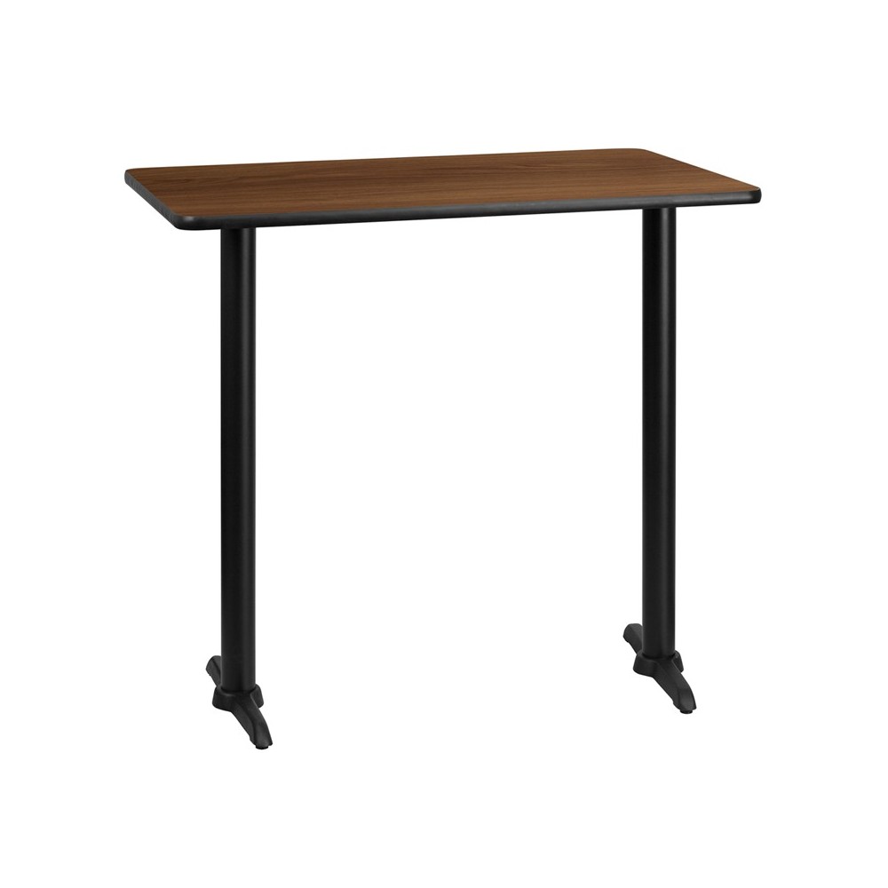 30'' x 42'' Rectangular Walnut Laminate Table Top with 5'' x 22'' Bar Height Table Bases