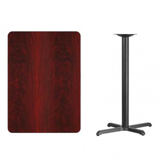 30'' x 42'' Rectangular Mahogany Laminate Table Top with 23.5'' x 29.5'' Bar Height Table Base