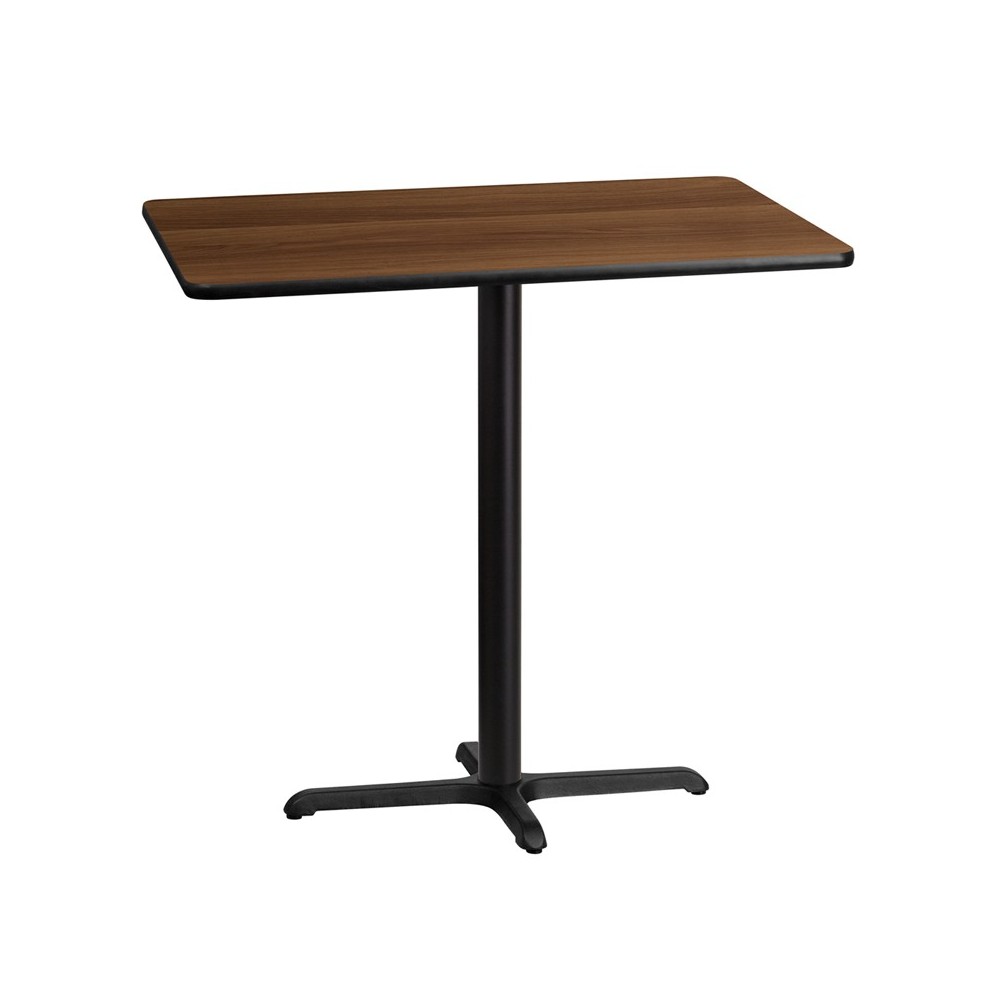 30'' x 42'' Rectangular Walnut Laminate Table Top with 23.5'' x 29.5'' Bar Height Table Base 30'' x 42'' Rectangular Walnut Laminate Table Top with 23.5'' x 29.5'' Bar Height Table Base