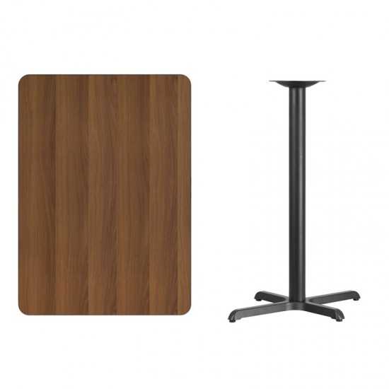 30'' x 42'' Rectangular Walnut Laminate Table Top with 23.5'' x 29.5'' Bar Height Table Base