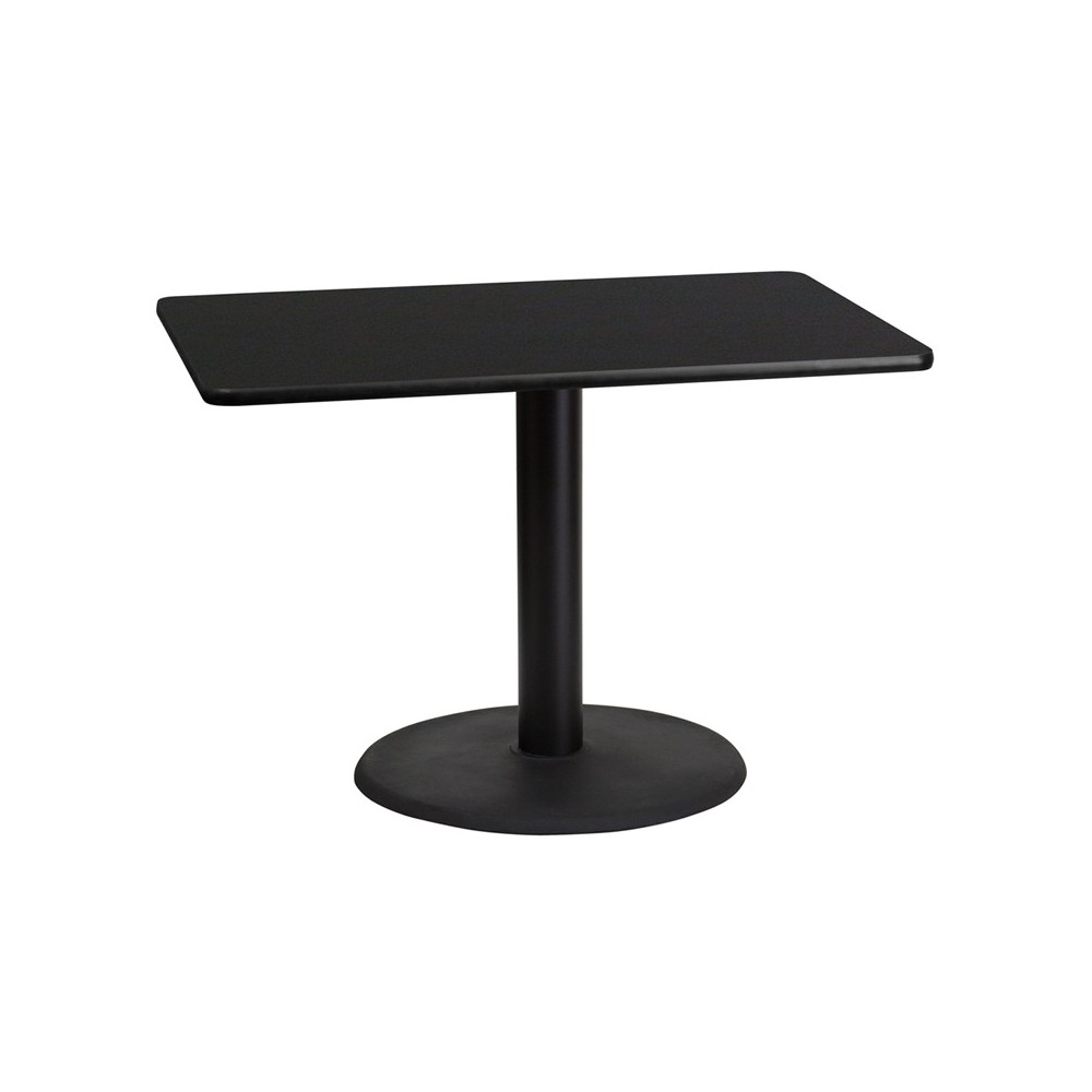 30'' x 42'' Rectangular Black Laminate Table Top with 24'' Round Table Height Base