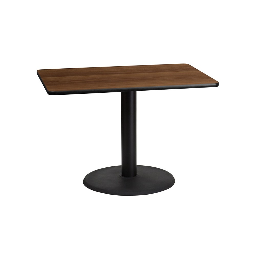 30'' x 42'' Rectangular Walnut Laminate Table Top with 24'' Round Table Height Base