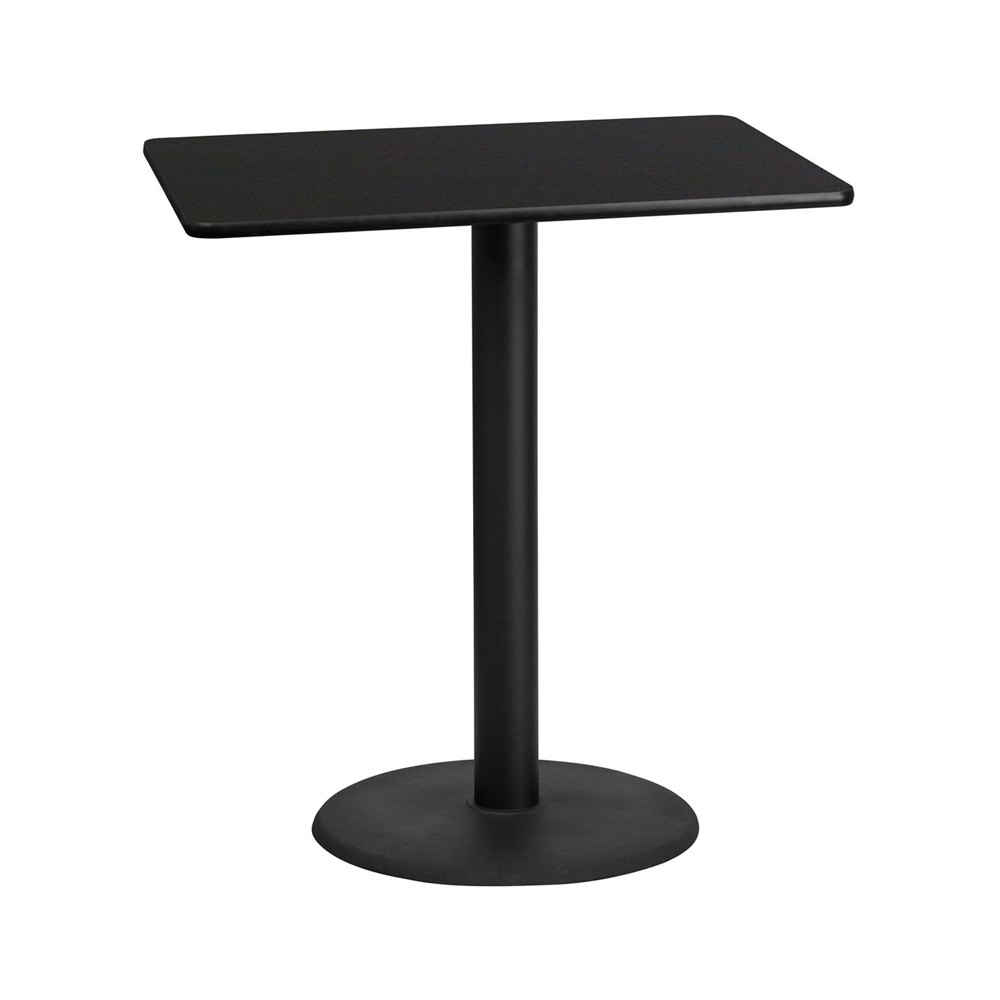 30'' x 42'' Rectangular Black Laminate Table Top with 24'' Round Bar Height Table Base