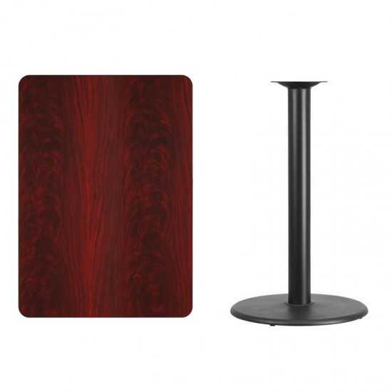 30'' x 42'' Rectangular Mahogany Laminate Table Top with 24'' Round Bar Height Table Base