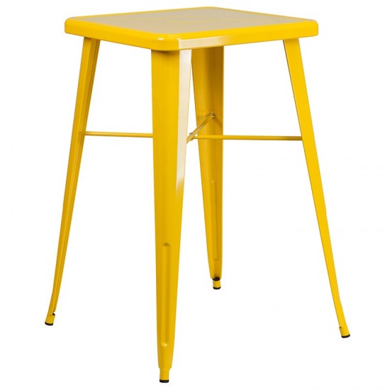 Commercial Grade 23.75" Square Yellow Metal Indoor-Outdoor Bar Table Set with 2 Square Seat Backless Stools