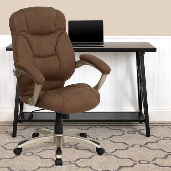 High Back Brown Microfiber Contemporary Executive Swivel Ergonomic Office Chair with Arms