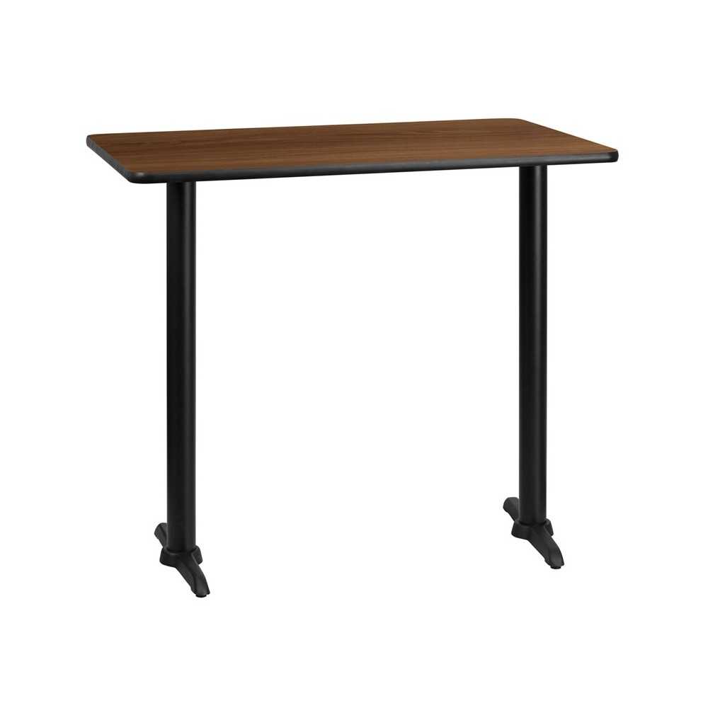 30'' x 45'' Rectangular Walnut Laminate Table Top with 5'' x 22'' Bar Height Table Bases