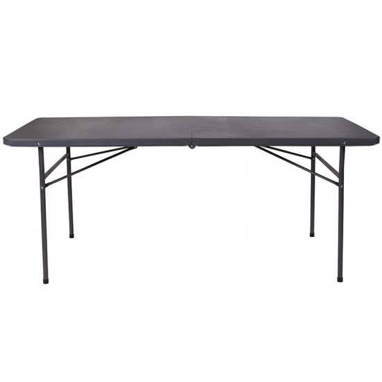 6-Foot Bi-Fold Dark Gray Plastic Folding Table with Carrying Handle