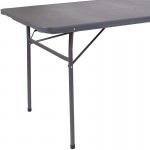 6-Foot Bi-Fold Dark Gray Plastic Folding Table with Carrying Handle