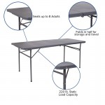 6-Foot Bi-Fold Dark Gray Plastic Folding Table with Carrying Handle