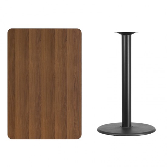 30'' x 45'' Rectangular Walnut Laminate Table Top with 24'' Round Bar Height Table Base