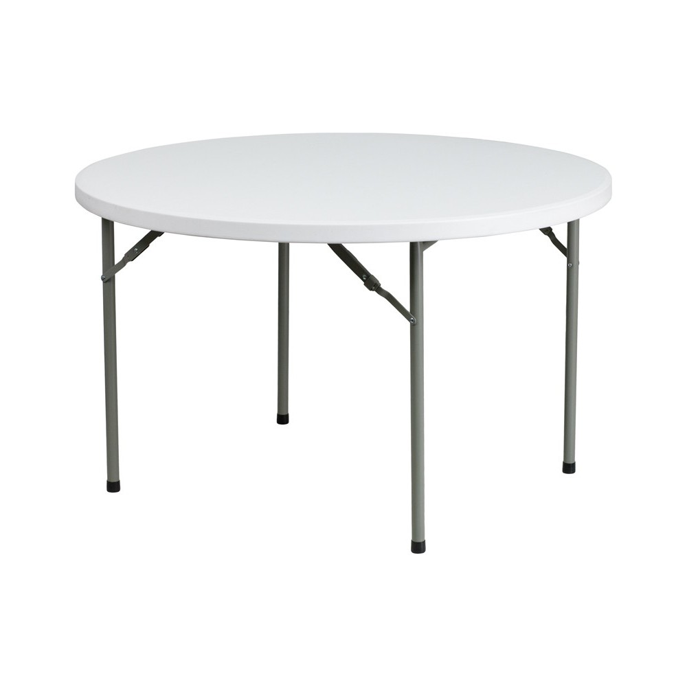 4-Foot Round Granite White Plastic Folding Table