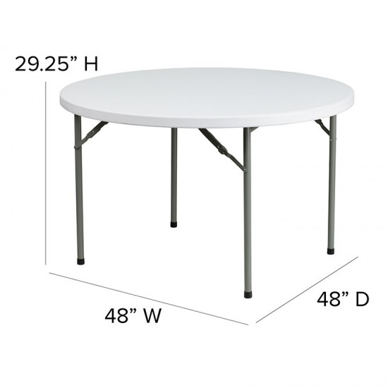 4-Foot Round Granite White Plastic Folding Table