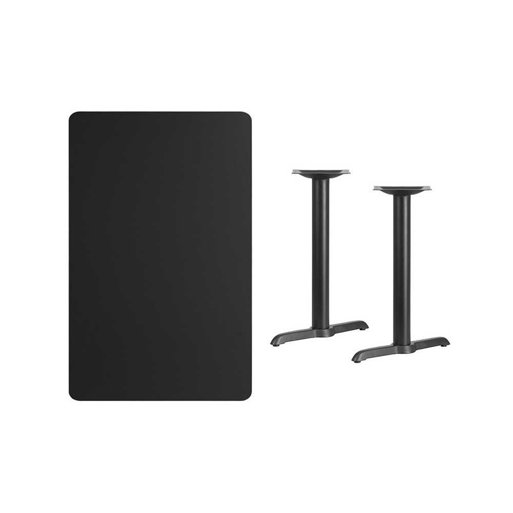30'' x 48'' Rectangular Black Laminate Table Top with 5'' x 22'' Table Height Bases