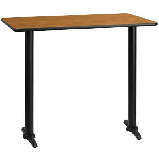 30'' x 48'' Rectangular Natural Laminate Table Top with 5'' x 22'' Bar Height Table Bases