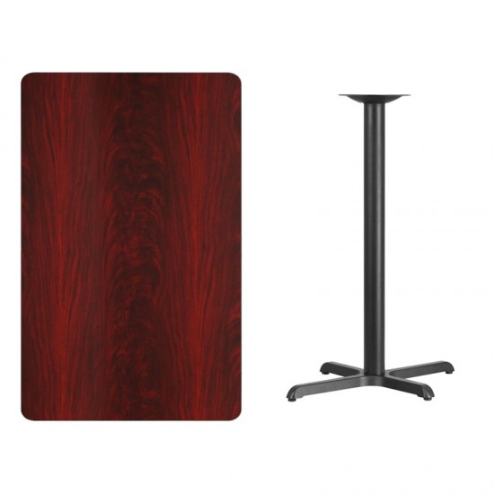 30'' x 48'' Rectangular Mahogany Laminate Table Top with 23.5'' x 29.5'' Bar Height Table Base