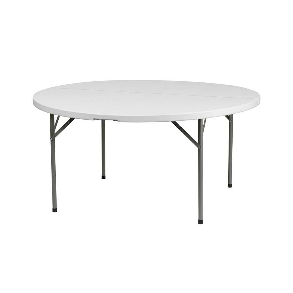 5-Foot Round Granite White Plastic Folding Table