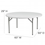 5-Foot Round Granite White Plastic Folding Table