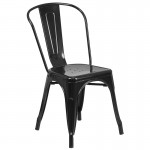Commercial Grade 31.5" Square Black Metal Indoor-Outdoor Table Set with 4 Stack Chairs
