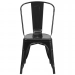 Commercial Grade 31.5" Square Black Metal Indoor-Outdoor Table Set with 4 Stack Chairs