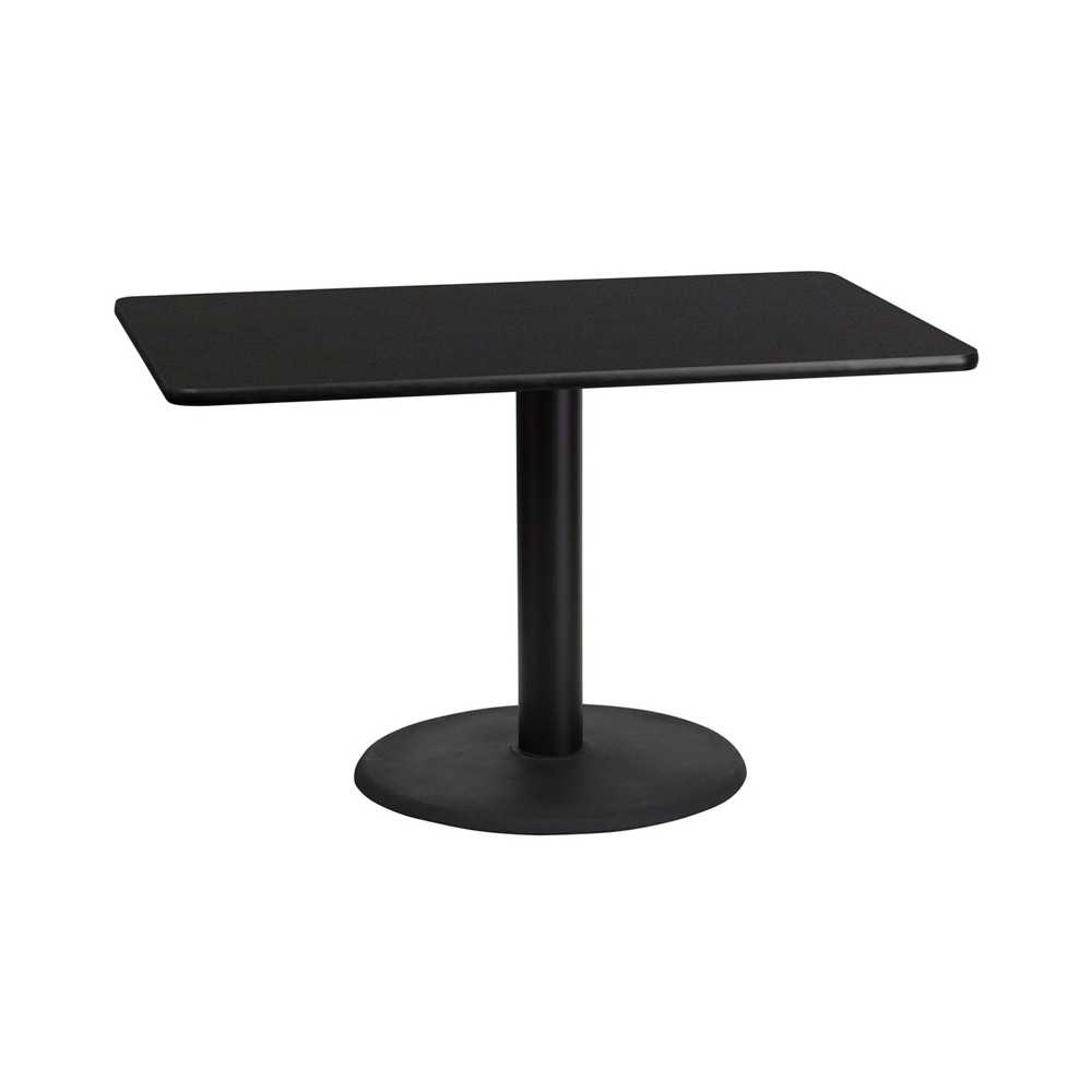 30'' x 48'' Rectangular Black Laminate Table Top with 24'' Round Table Height Base