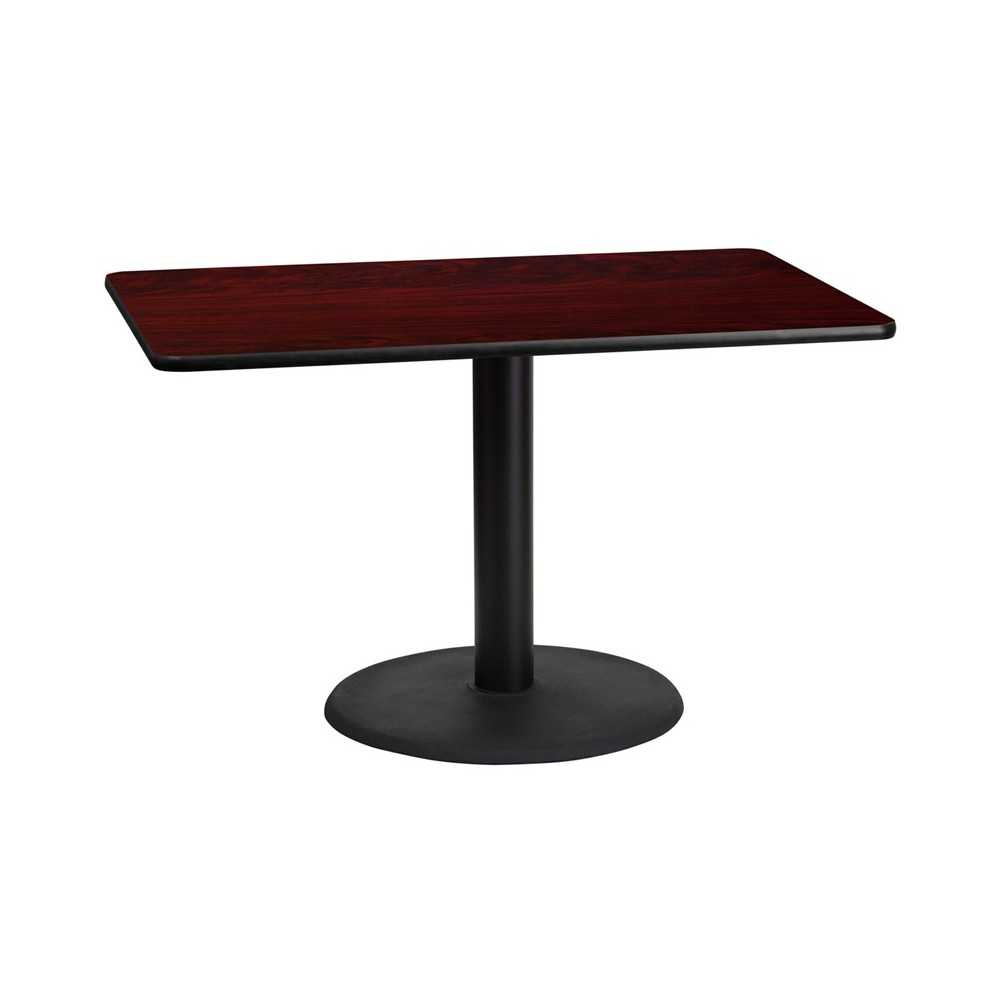 30'' x 48'' Rectangular Mahogany Laminate Table Top with 24'' Round Table Height Base