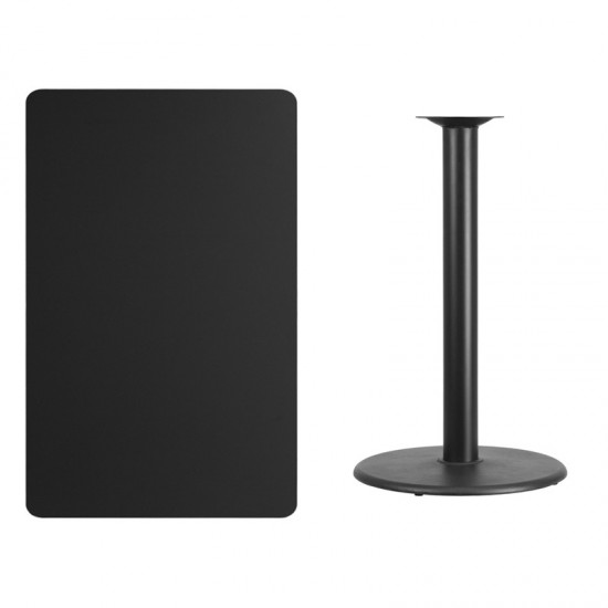 30'' x 48'' Rectangular Black Laminate Table Top with 24'' Round Bar Height Table Base