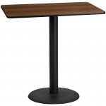 30'' x 48'' Rectangular Walnut Laminate Table Top with 24'' Round Bar Height Table Base