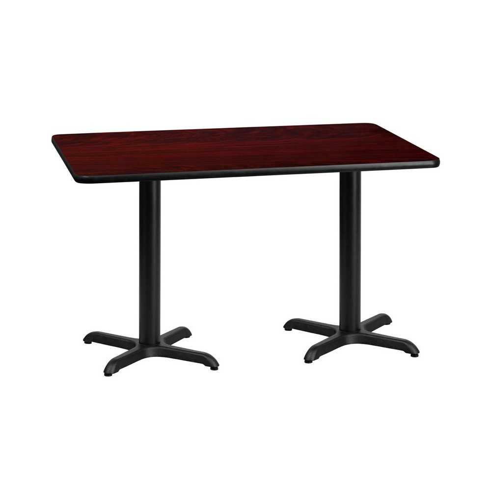 30'' x 60'' Rectangular Mahogany Laminate Table Top with 22'' x 22'' Table Height Bases