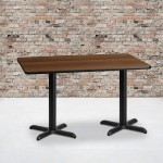 30'' x 60'' Rectangular Walnut Laminate Table Top with 22'' x 22'' Table Height Bases