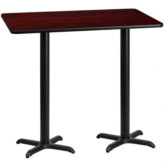 30'' x 60'' Rectangular Mahogany Laminate Table Top with 22'' x 22'' Bar Height Table Bases