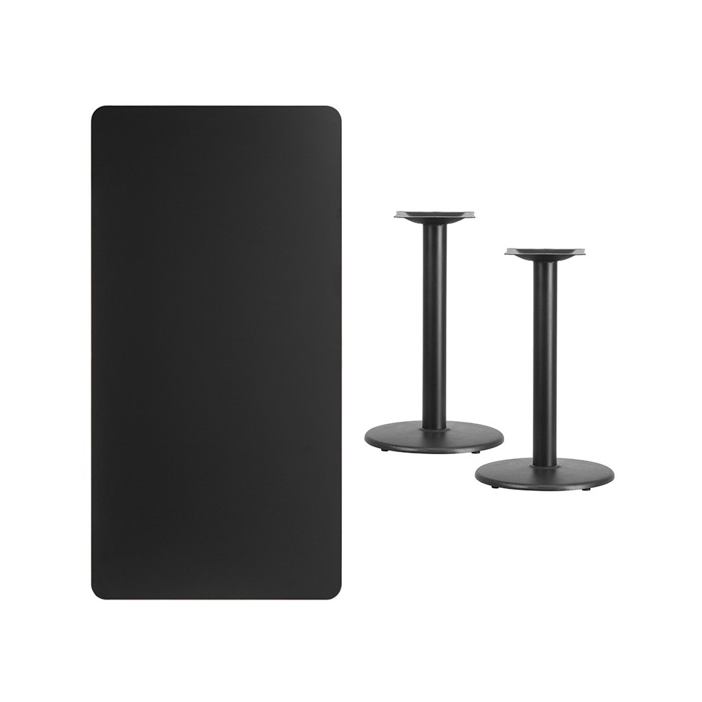 30'' x 60'' Rectangular Black Laminate Table Top with 18'' Round Table Height Bases