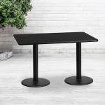 30'' x 60'' Rectangular Black Laminate Table Top with 18'' Round Table Height Bases