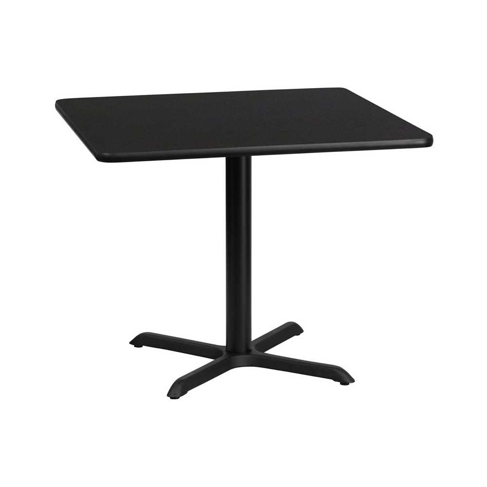 36'' Square Black Laminate Table Top with 30'' x 30'' Table Height Base 36'' Square Black Laminate Table Top with 30'' x 30'' Table Height Base