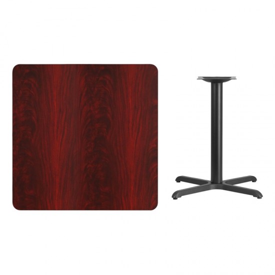 36'' Square Mahogany Laminate Table Top with 30'' x 30'' Table Height Base