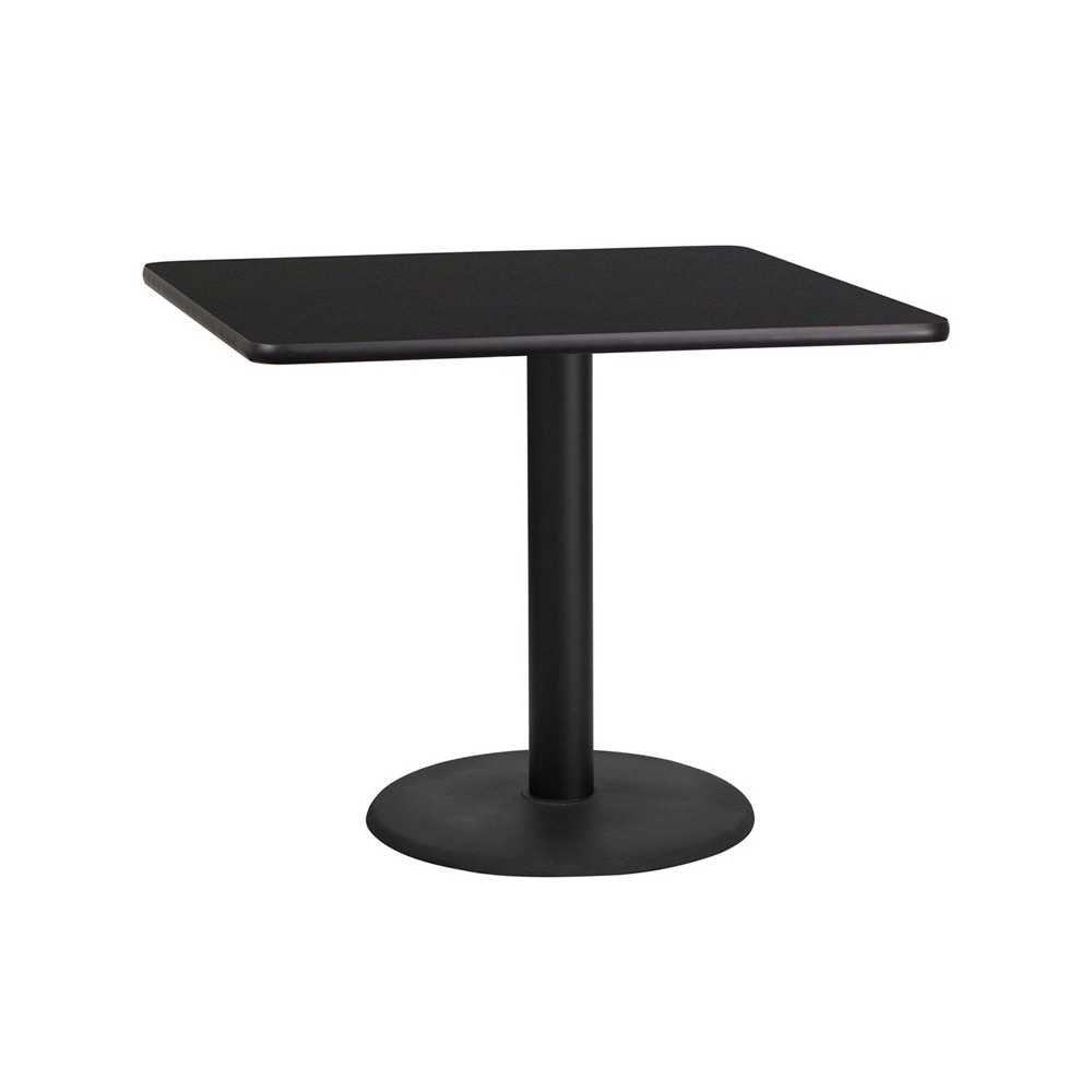 36'' Square Black Laminate Table Top with 24'' Round Table Height Base 36'' Square Black Laminate Table Top with 24'' Round Table Height Base