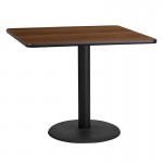 36\'\' Square Walnut Laminate Table Top with 24\'\' Round Table Height Base