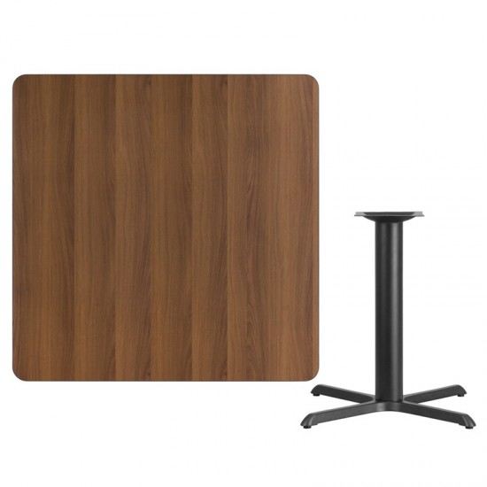 42'' Square Walnut Laminate Table Top with 33'' x 33'' Table Height Base